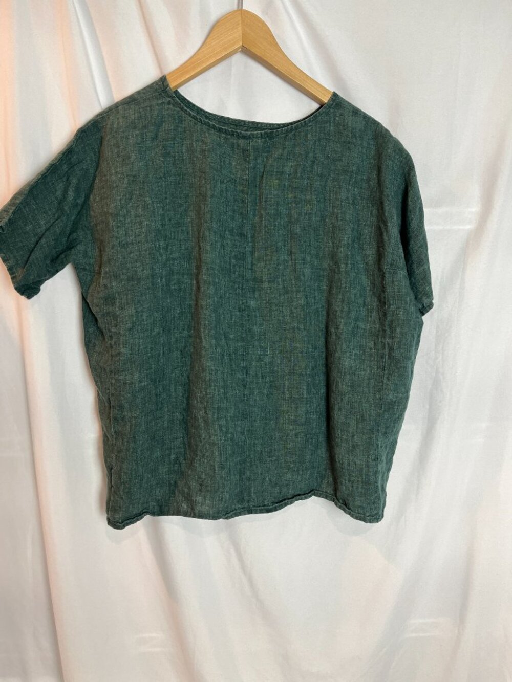 Eileen Fisher Forest Green Textured Short-Sleeve Boxy Top - Picture 7 of 8